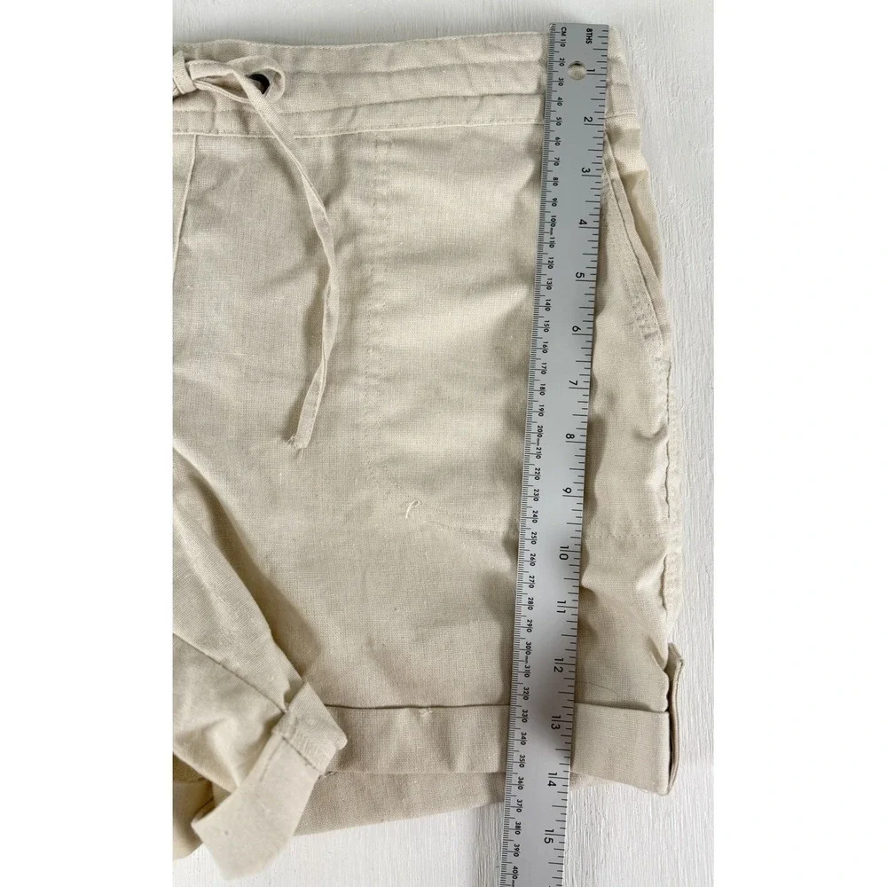 Per Se Shorts Ivory Tan‎ Linen Blend Women's Size Small Tie Elastic Coastal